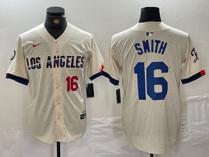 Men Los Angeles Dodgers #16 Smith Cream Fashion Nike Game MLB Jersey style 2